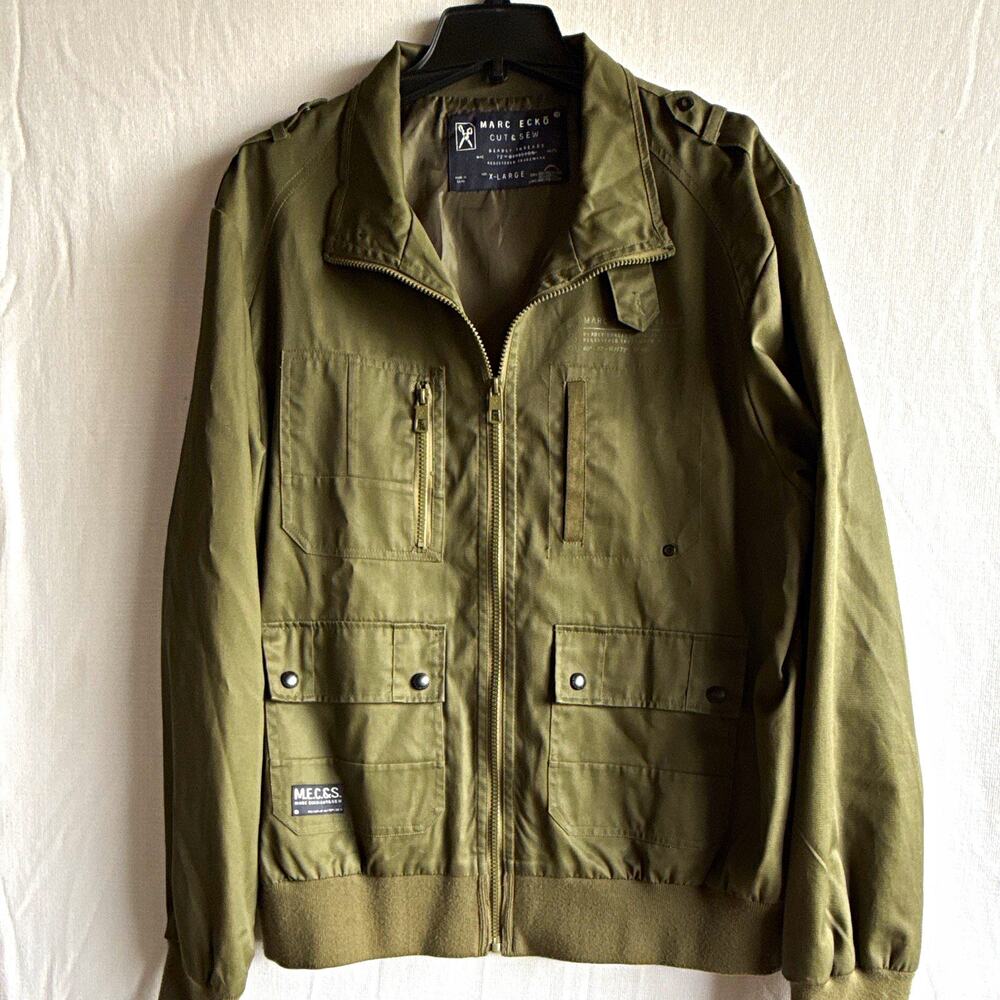 Marc Ecko Cut & Sew Men’s Green Full Zip Bomber Jacket Lined Pockets XL